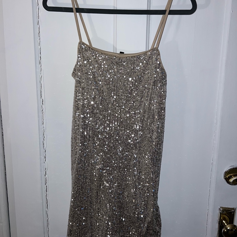 Divided Sequin Mini Dress - Silver